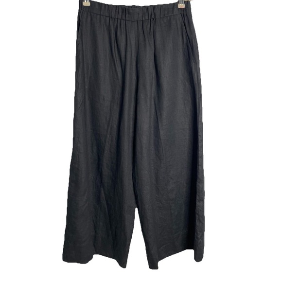 Max Mara  Linen Black Cropped Wide Leg Pants Trousers Size US 10 Pull On - Picture 1 of 4